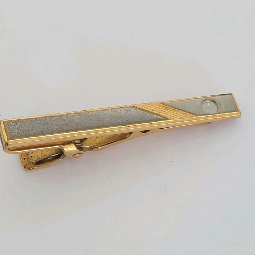 Dunhill Vintage Two Tone Tie Clasp Clip Bar Silver Gold Retro Designer Fair